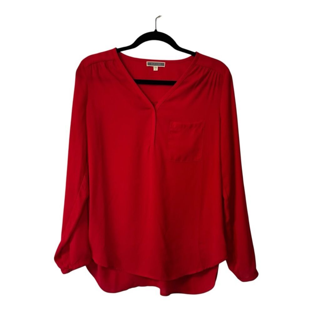 Pleione Vibrant Red Women's Long Sleeve Blouse Small S